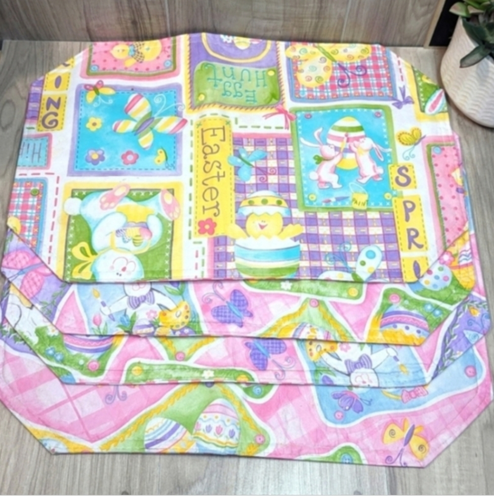 VINTAGE EASTER VINYL PLACEMATS REVERSIBLE GINGHAM PINK